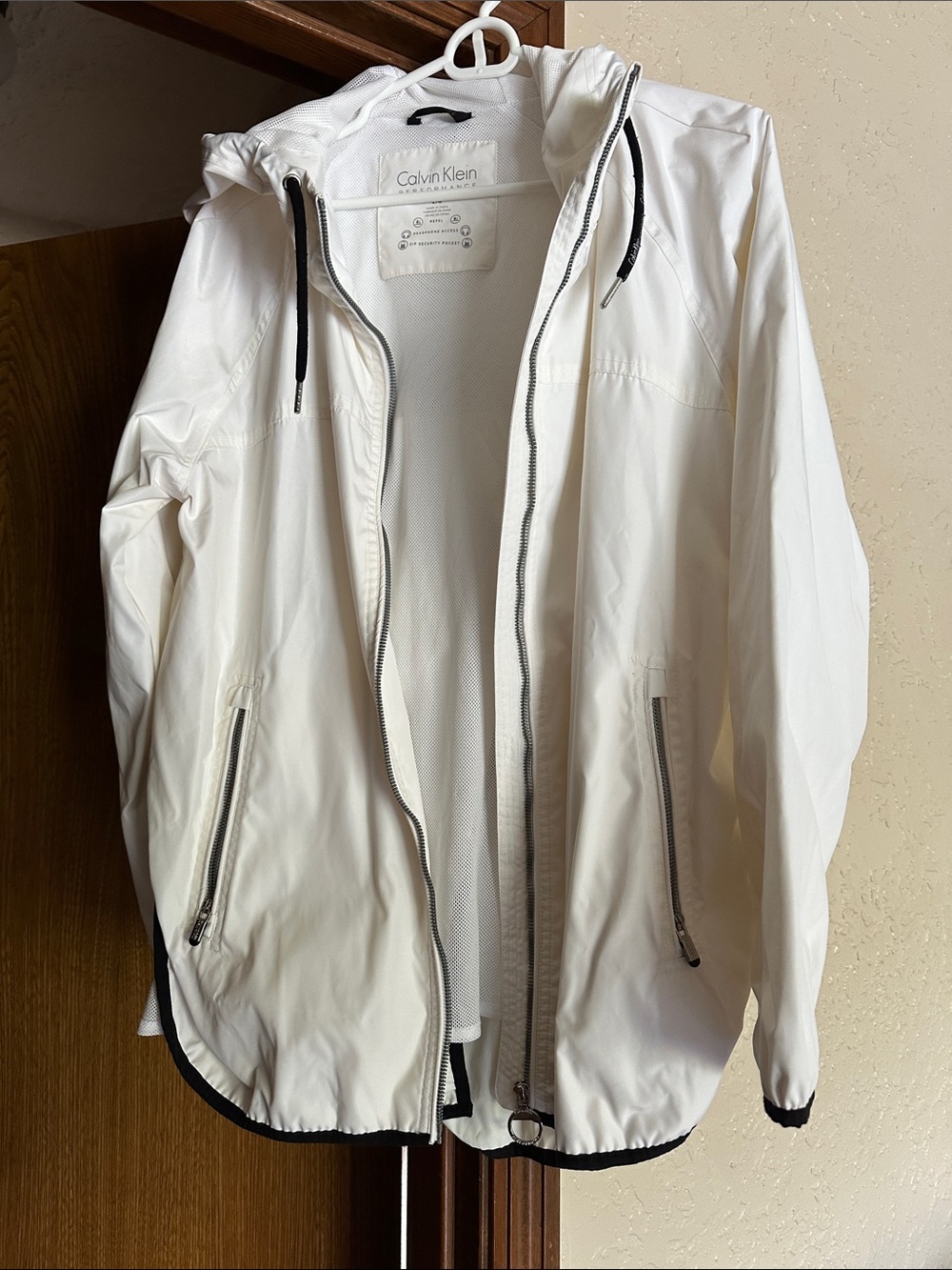 Calvin Klein White Hooded Windbreaker Jacket